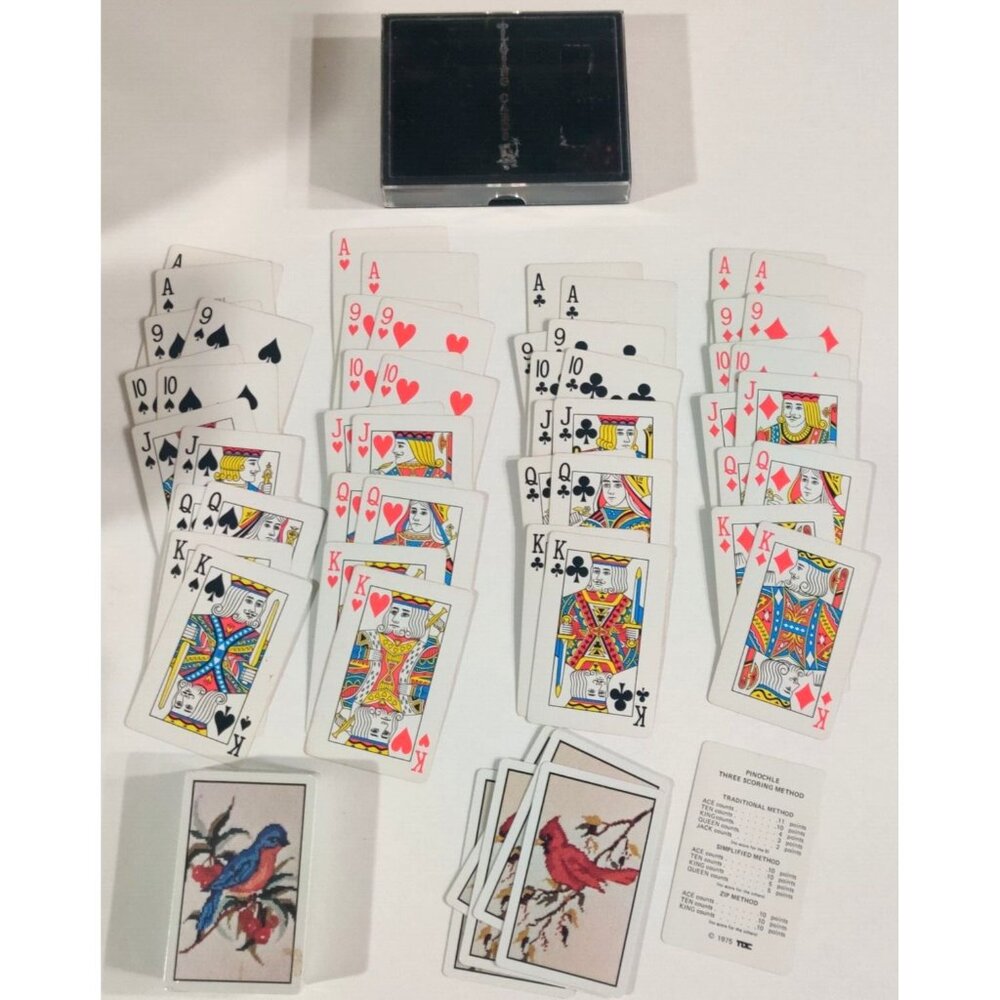 Vtg TDC Plastic Playing Cards Cardinal Bird Double Deck W/ Case Pinochle 1975